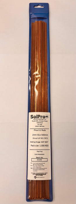 Phos 0.2 Brazing Square Rod 2mm x 500mm
