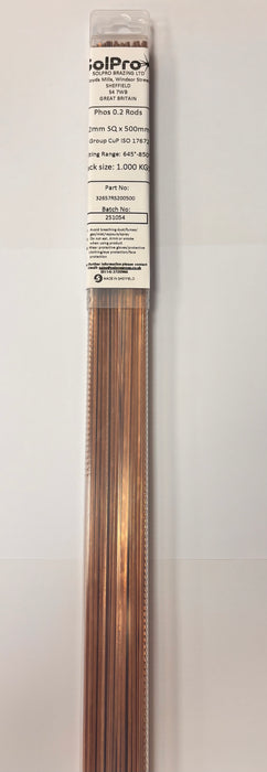 Phos 0.2 Brazing Square Rod 2mm x 500mm